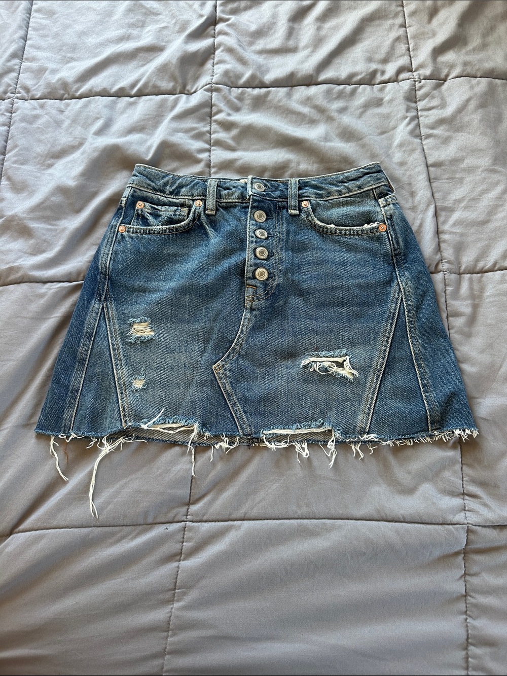 We The Free Denim Mini Skirt with Distressed Hem - Blue